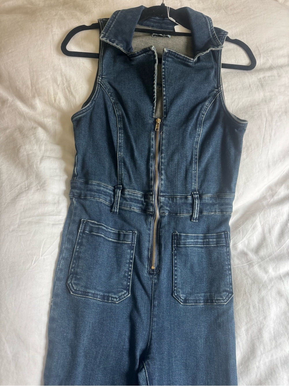 Show Me Your MuMu Dark Denim Sleeveless Zip-Front Jumpsuit